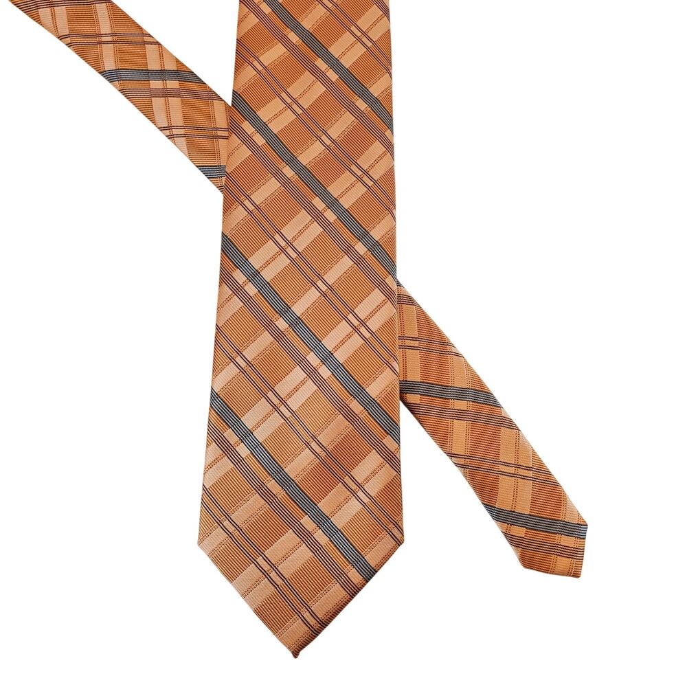 Stafford Essentials Mens Tie Orange Plaid Check Classic Necktie 3.5” x 60”
